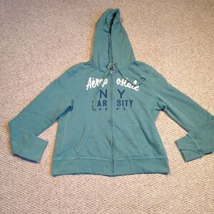 Y2K Aeropostale Full Zip Hoodie Sweatshirt Womens XL Green Embroidered Logo